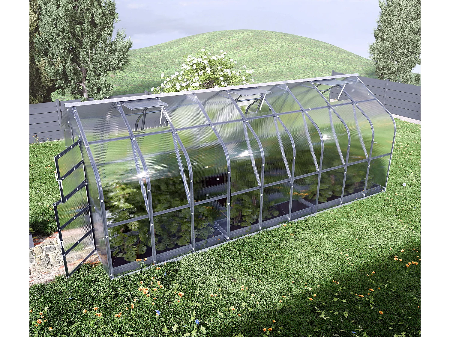 Klasika Greenhouses Standart KLASIKA Gewächshaus 15m² 2,5m x 6m Mit 6 mm Polycarbonatabdeckung & 3 Dachfensters