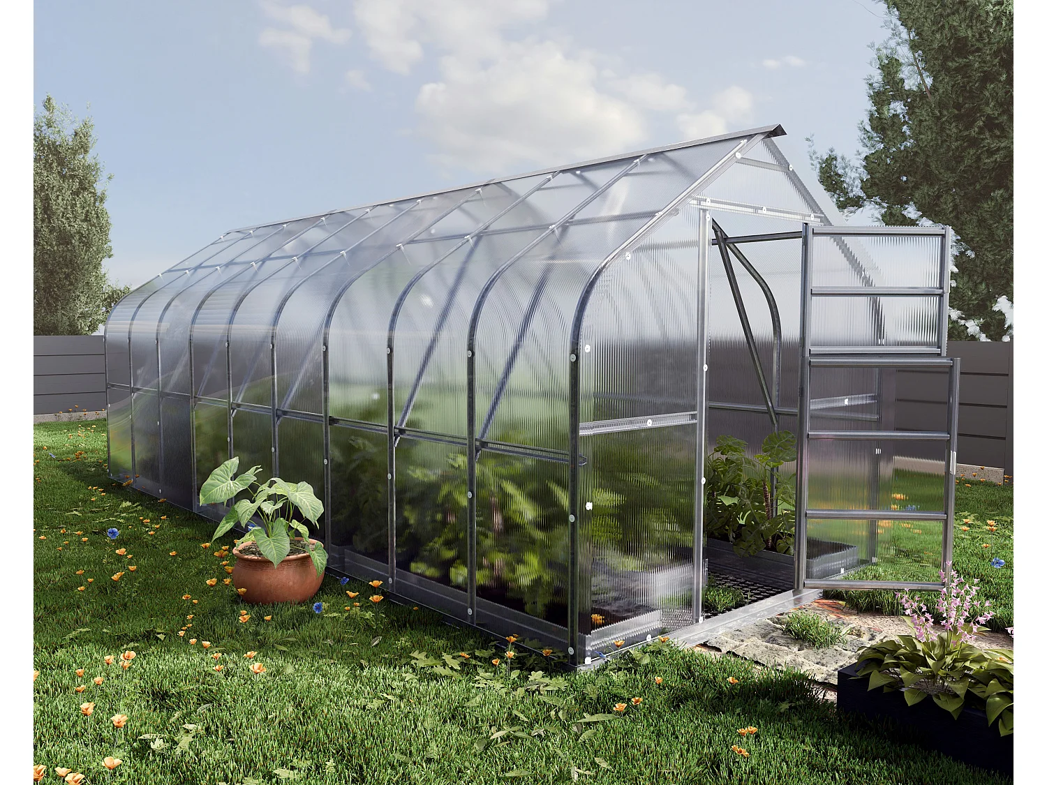 Klasika Greenhouses Standart KLASIKA Gewächshaus 15m² 2,5m x 6m Mit 6 mm Polycarbonatabdeckung & 3 Dachfensters