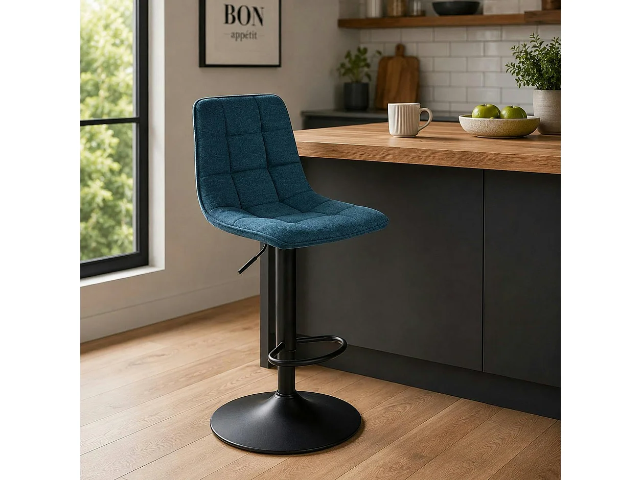 Tabouret de bar réglable tissu bleu damier (lot de 2) LORA