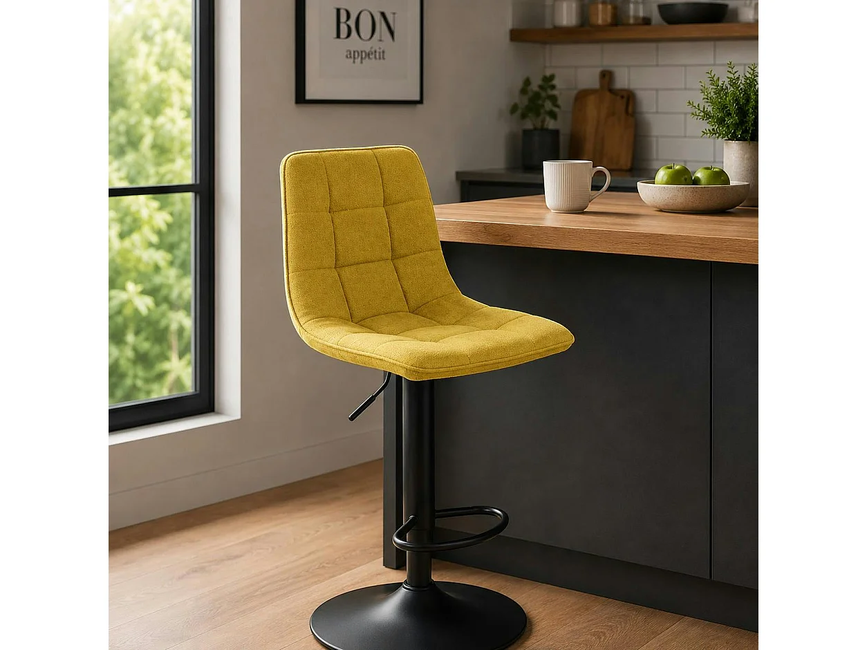 Tabouret de bar réglable tissu jaune damier (lot de 2) LORA