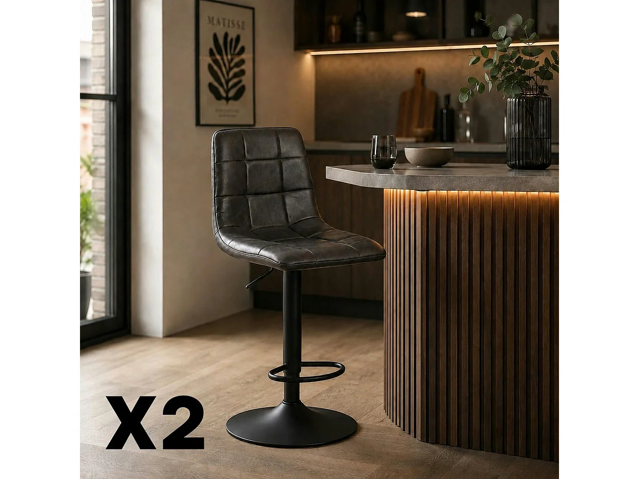 Tabouret de bar réglable gris motif damier (lot de 2) LORA