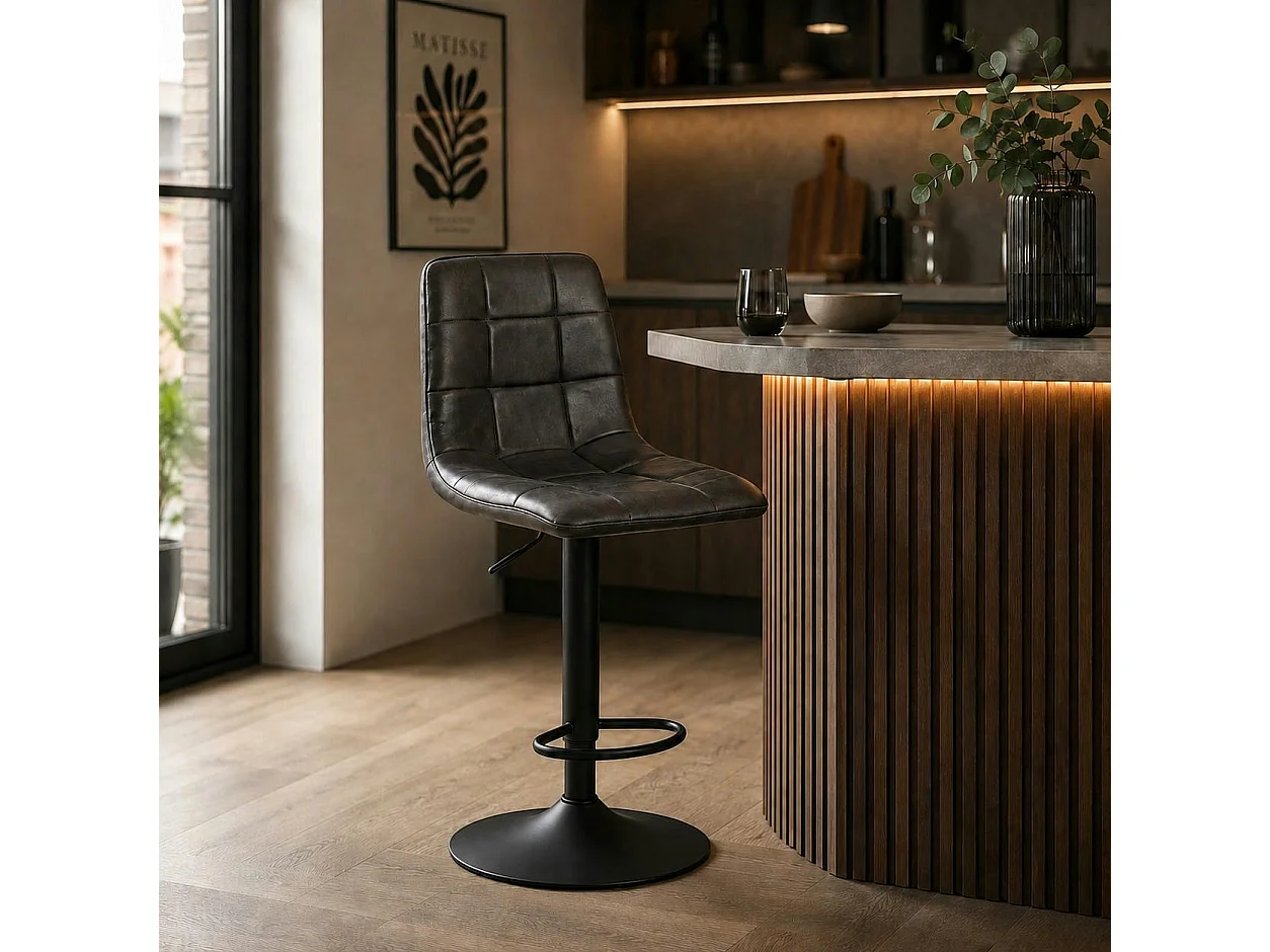 Tabouret de bar réglable gris motif damier (lot de 2) LORA