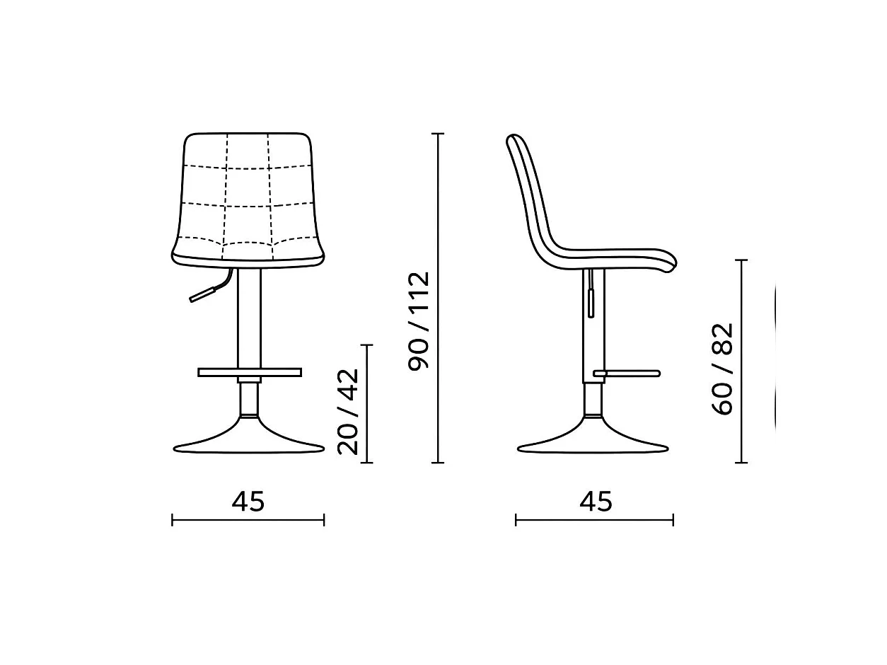 Tabouret de bar réglable gris motif damier (lot de 2) LORA