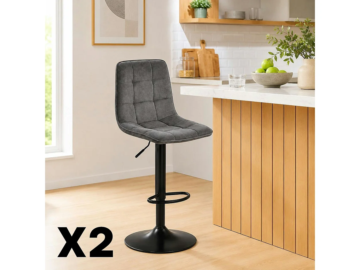 Tabouret de bar réglable tissu gris foncé damier (lot de 2) LORA