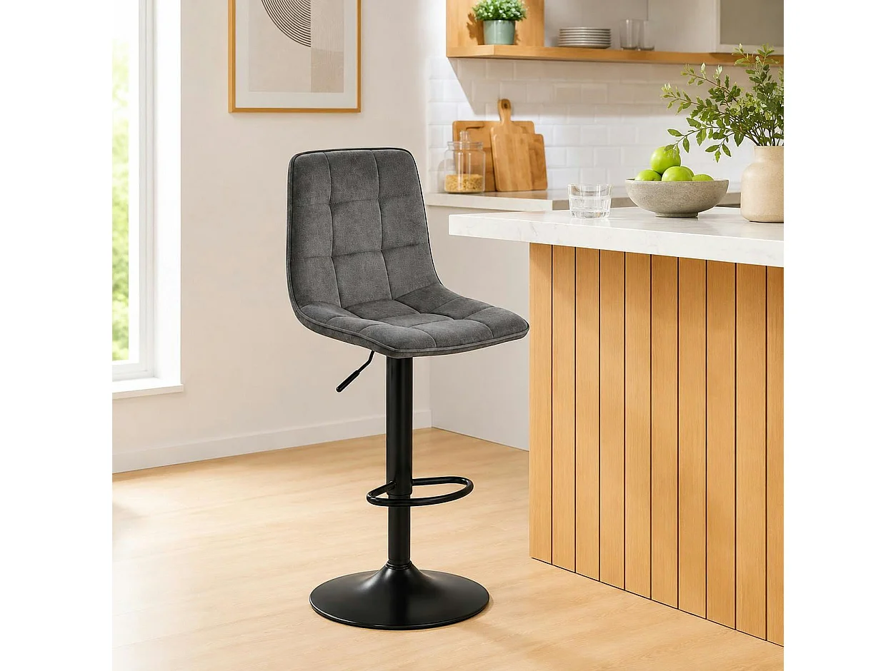 Tabouret de bar réglable tissu gris foncé damier (lot de 2) LORA