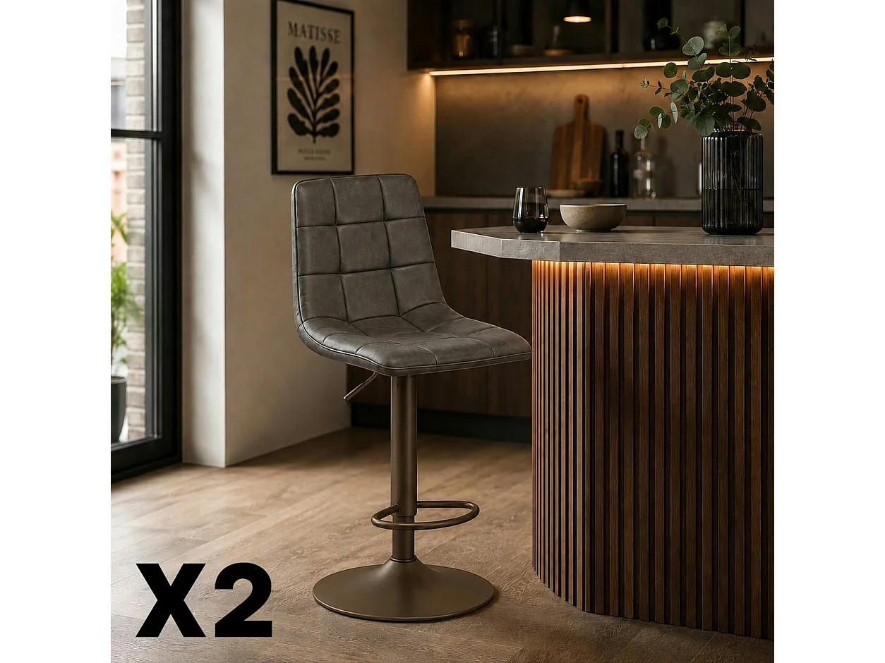 Tabouret de bar réglable marron motif damier (lot de 2) LORA