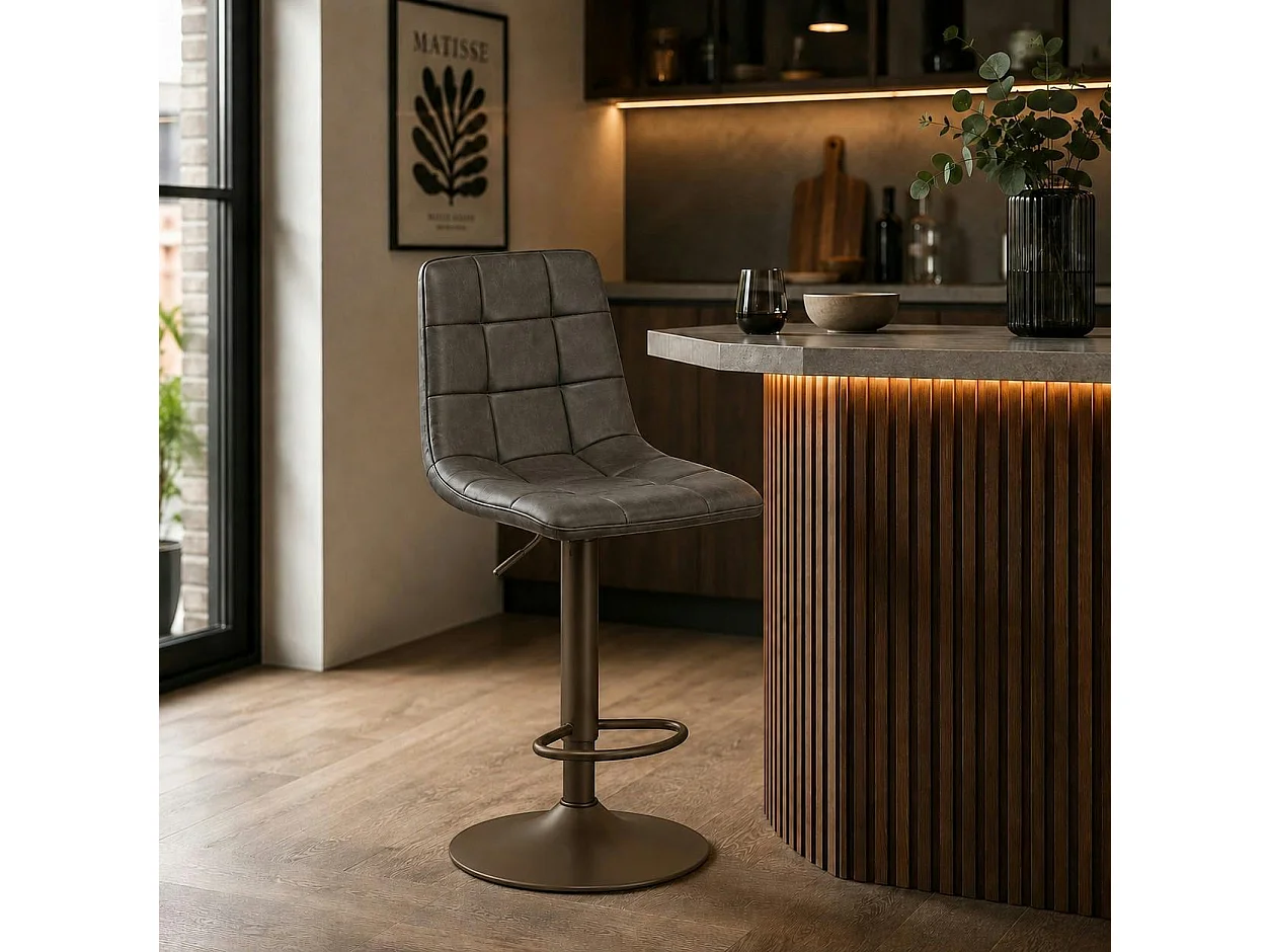 Tabouret de bar réglable marron motif damier (lot de 2) LORA
