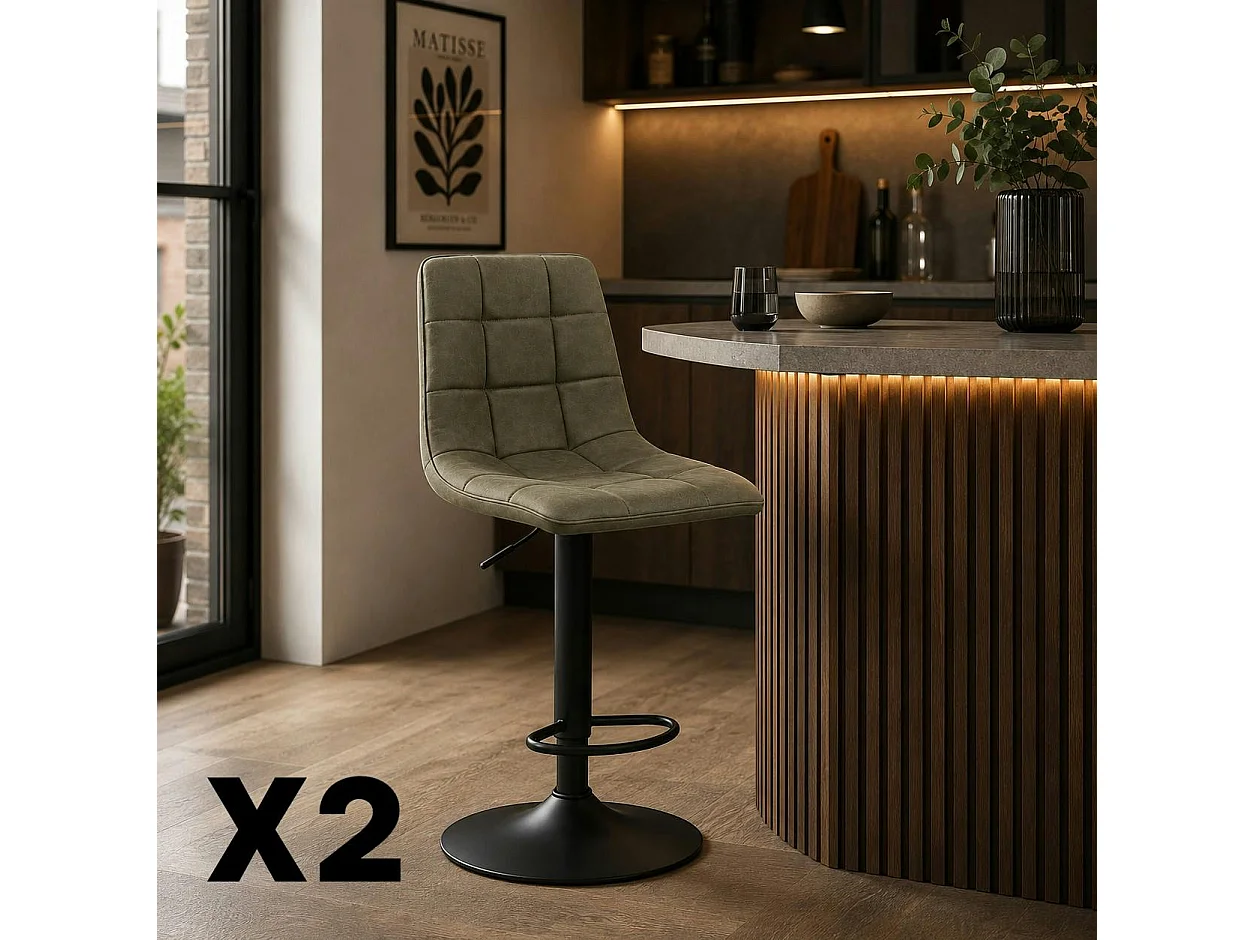 Tabouret de bar réglable vert motif damier (lot de 2) LORA