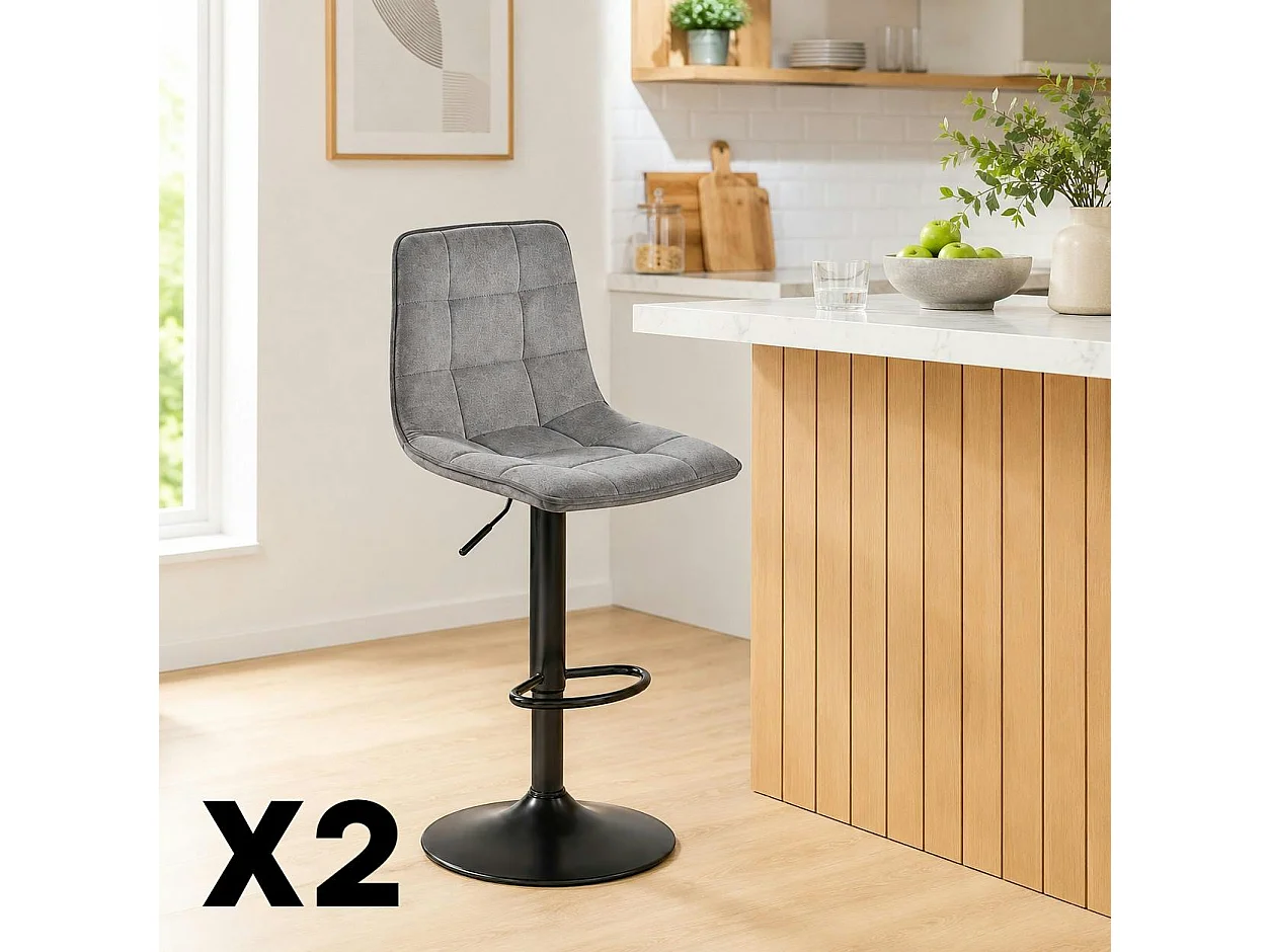 Tabouret de bar réglable tissu gris clair damier (lot de 2) LORA
