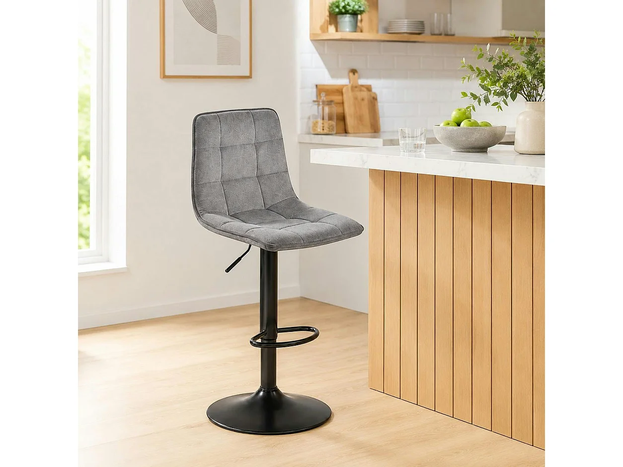 Tabouret de bar réglable tissu gris clair damier (lot de 2) LORA