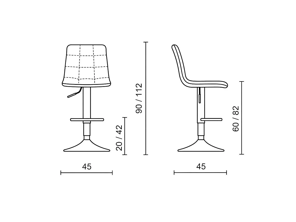 Tabouret de bar réglable tissu gris clair damier (lot de 2) LORA