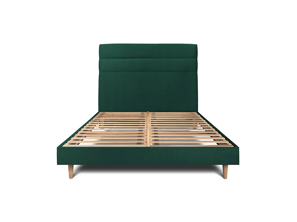 Lit 140x200cm avec tête de lit lignes velours et sommier kit vert - Hauteur totale : 29cm