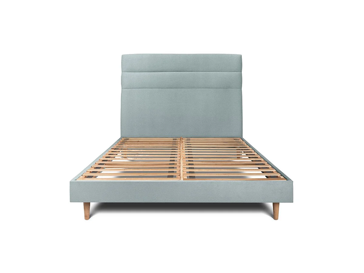 Lit 140x200cm avec tête de lit lignes velours et sommier kit Gris bleuté - Hauteur totale : 29cm