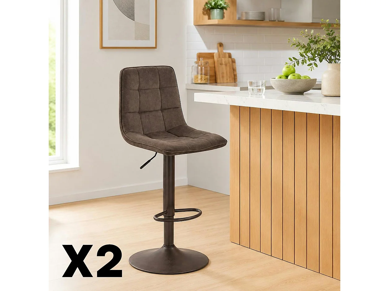 Tabouret de bar réglable marron pied bronze (lot de 2) LORA