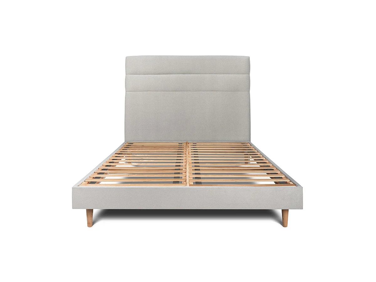 Lit 140x200cm avec tête de lit lignes velours et sommier kit gris clair - Hauteur totale : 29cm