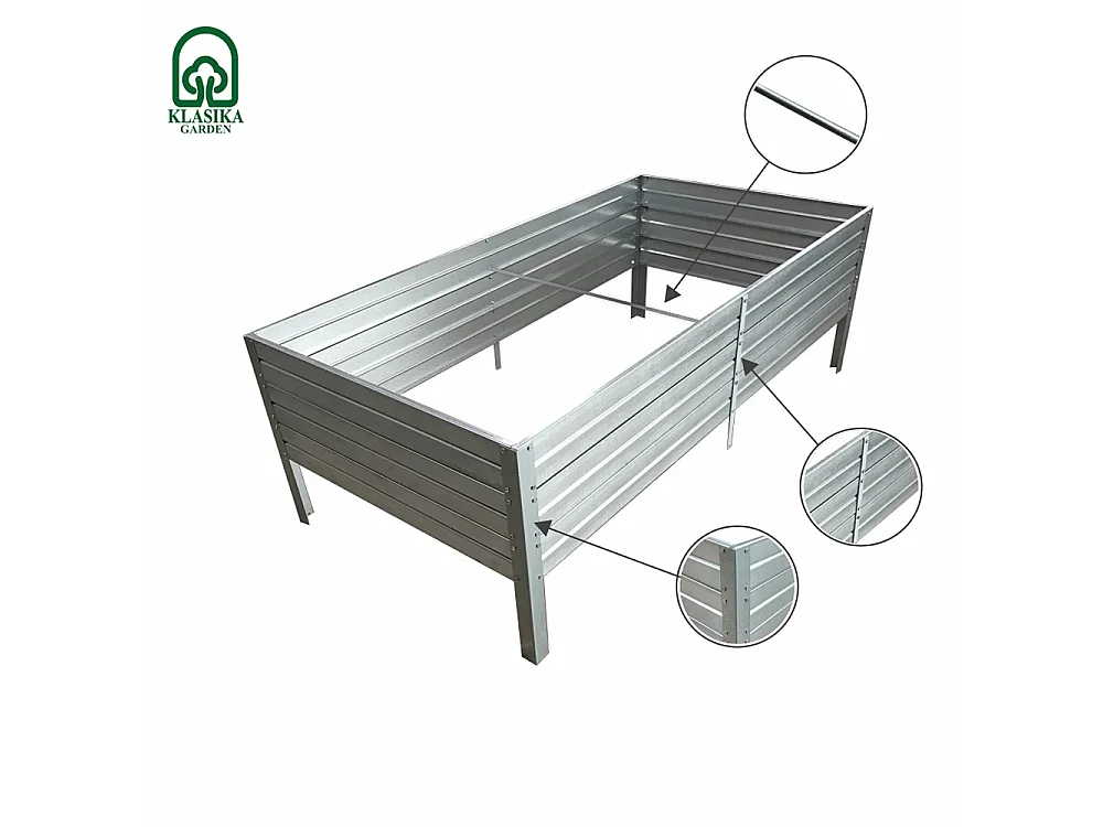 Hochbeet KLASIKA GARDEN 3075150C, 150 x 75 x 30 cm, verzinkter Stahl, ca. 338 l