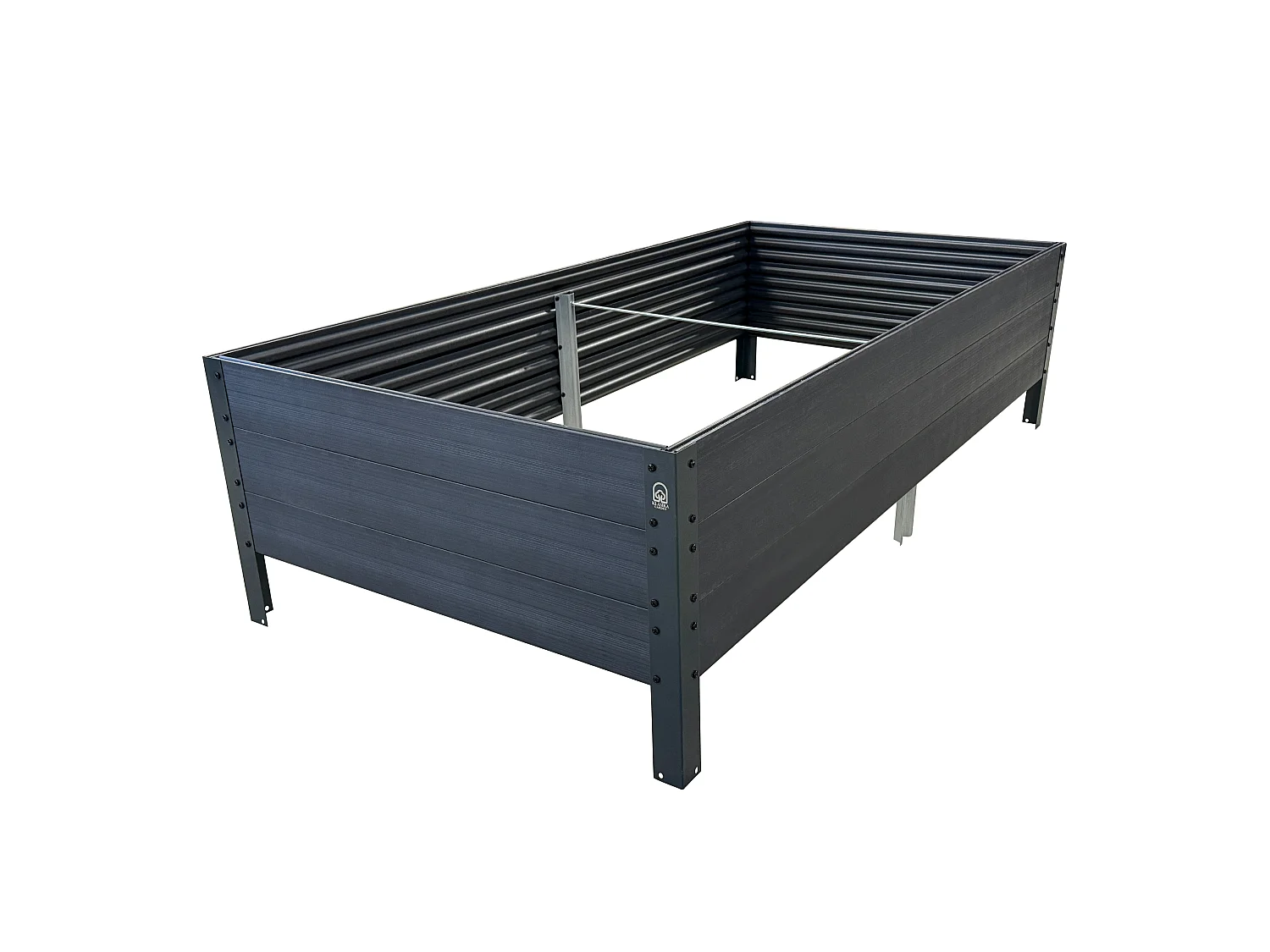 Erhöhter GPPS KLASIKA Woodlook Pflanzkübel, Anthrazit 150x75x30, UV-beständig, Recycelbar, Hergestellt in Litauen