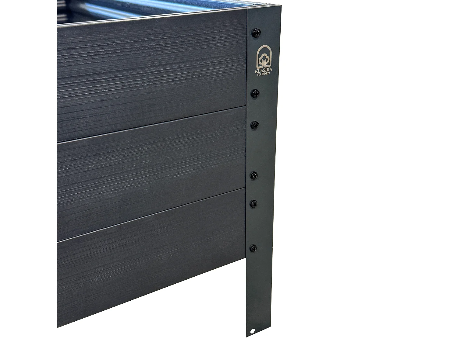 Erhöhter GPPS KLASIKA Woodlook Pflanzkübel, Anthrazit 150x75x30, UV-beständig, Recycelbar, Hergestellt in Litauen