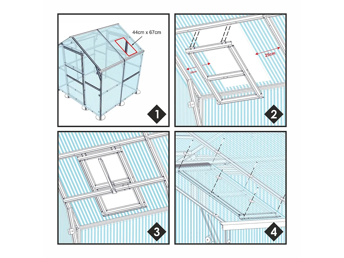 Automatisches Öffnen des Gewächshaus-Dachfensters Bernard mit Polycarbonatbeschichtung - 48 x 70 cm