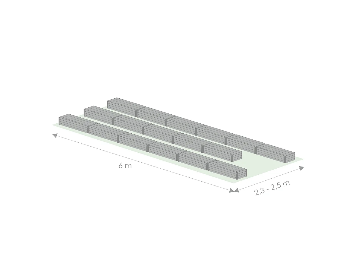 Hochbeet-Set für 2,5x6m Gewächshaus, Verzinkter Stahl, Klasika Gewächshäuser
