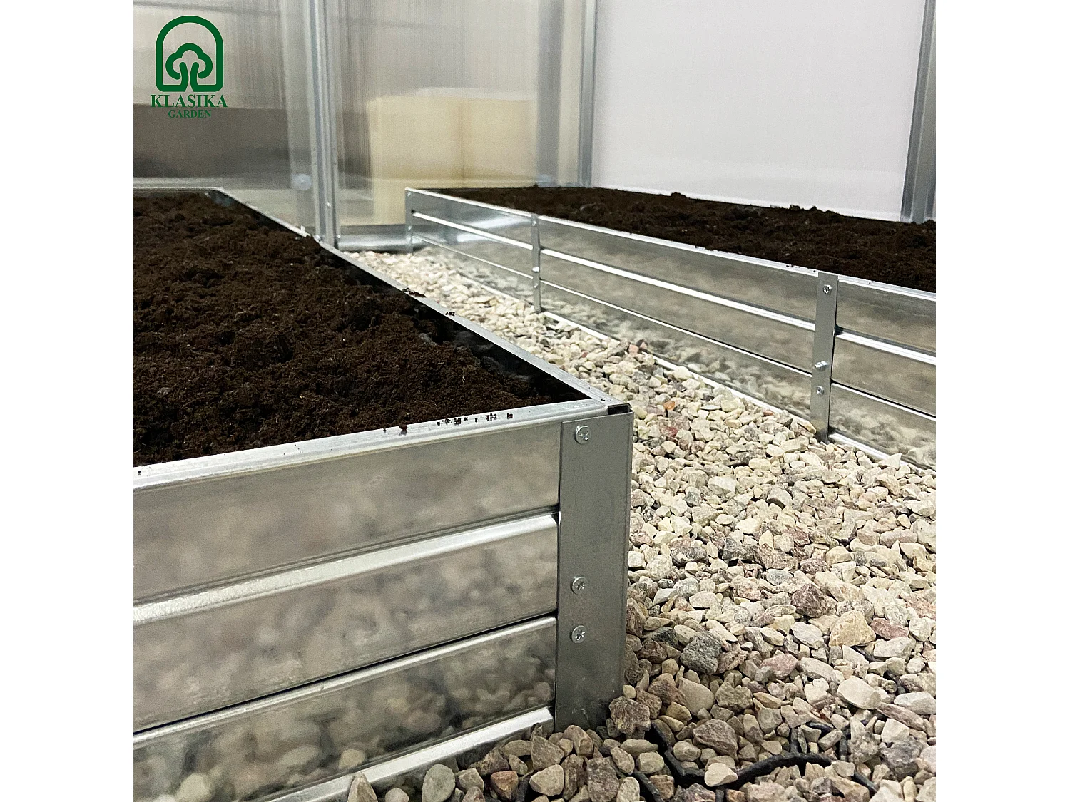 Kit di aiuole rialzate per serra 3x4 m, acciaio zincato, Klasika Greenhouses