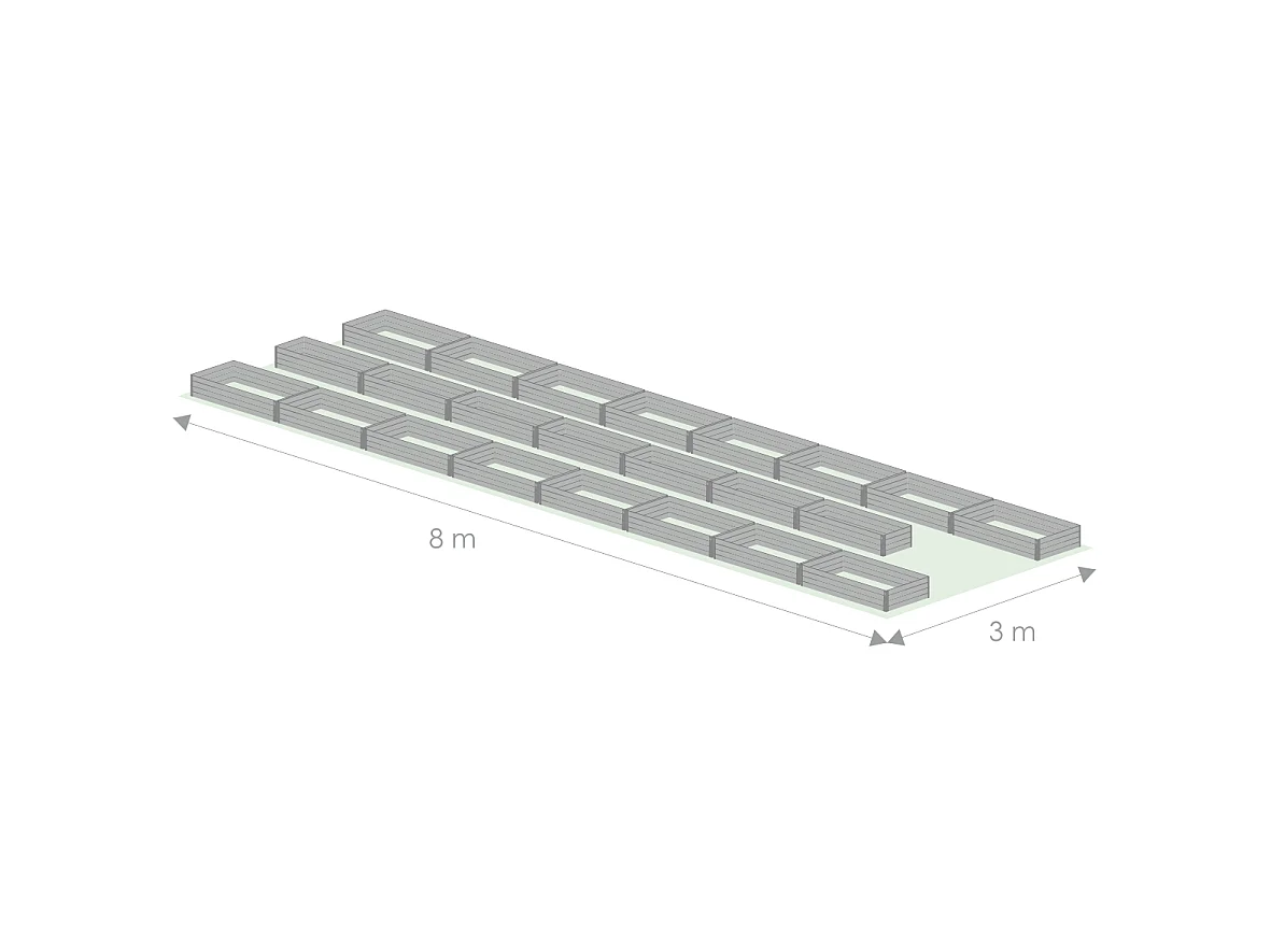Erhöhte Hochbeete Kit für 3x8m Gewächshaus, Verzinkter Stahl, Klasika Gewächshäuser