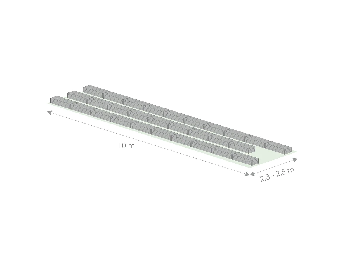 Kit di fioriere rialzate per una serra 2,5x10 m, acciaio zincato, Klasika Greenhouses