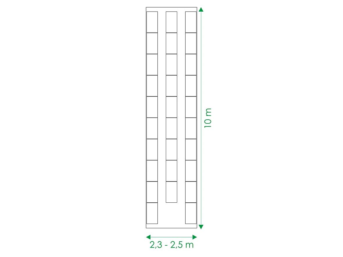 Kit di fioriere rialzate per una serra 2,5x10 m, acciaio zincato, Klasika Greenhouses