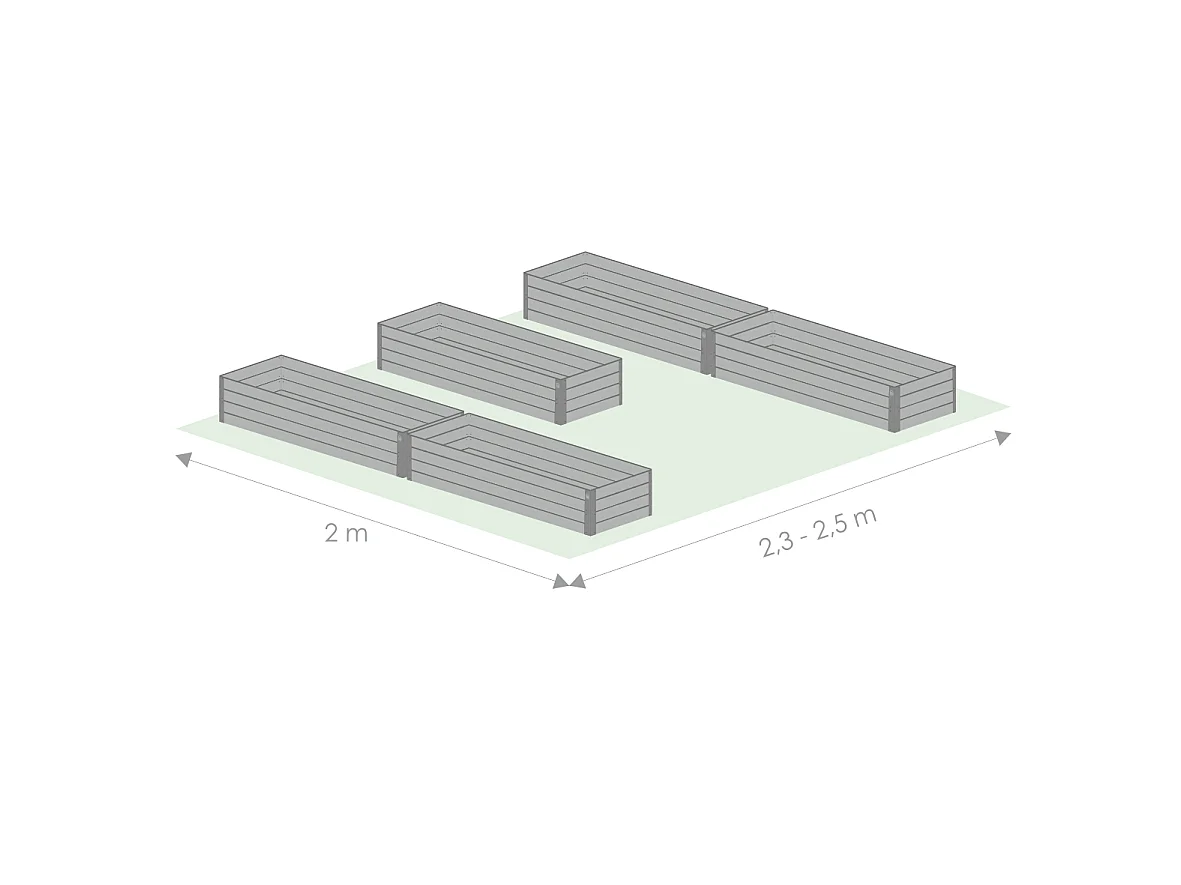 Hochbeet-Set für 2,5x2m Gewächshaus, Verzinkter Stahl, Klasika Gewächshäuser