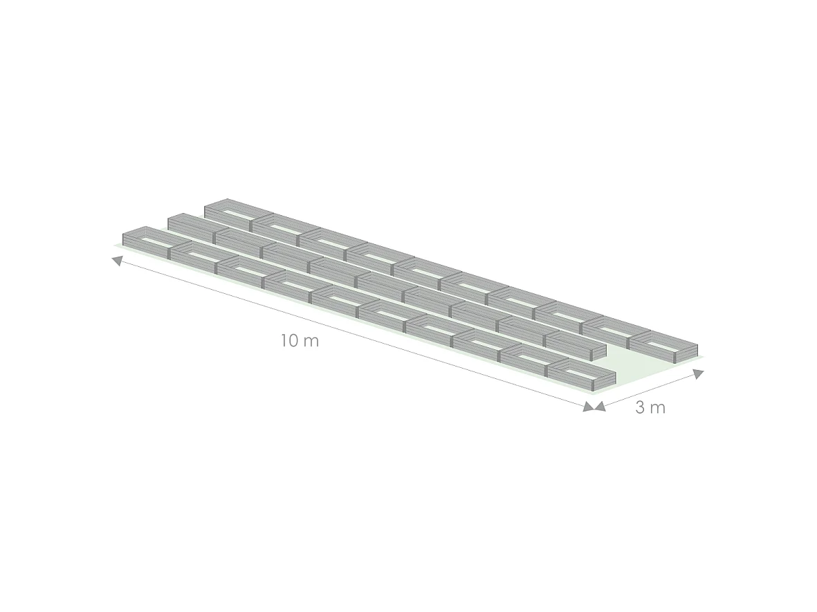 Kit di aiuole rialzate per una serra 3x10 m, acciaio zincato, Klasika Greenhouses