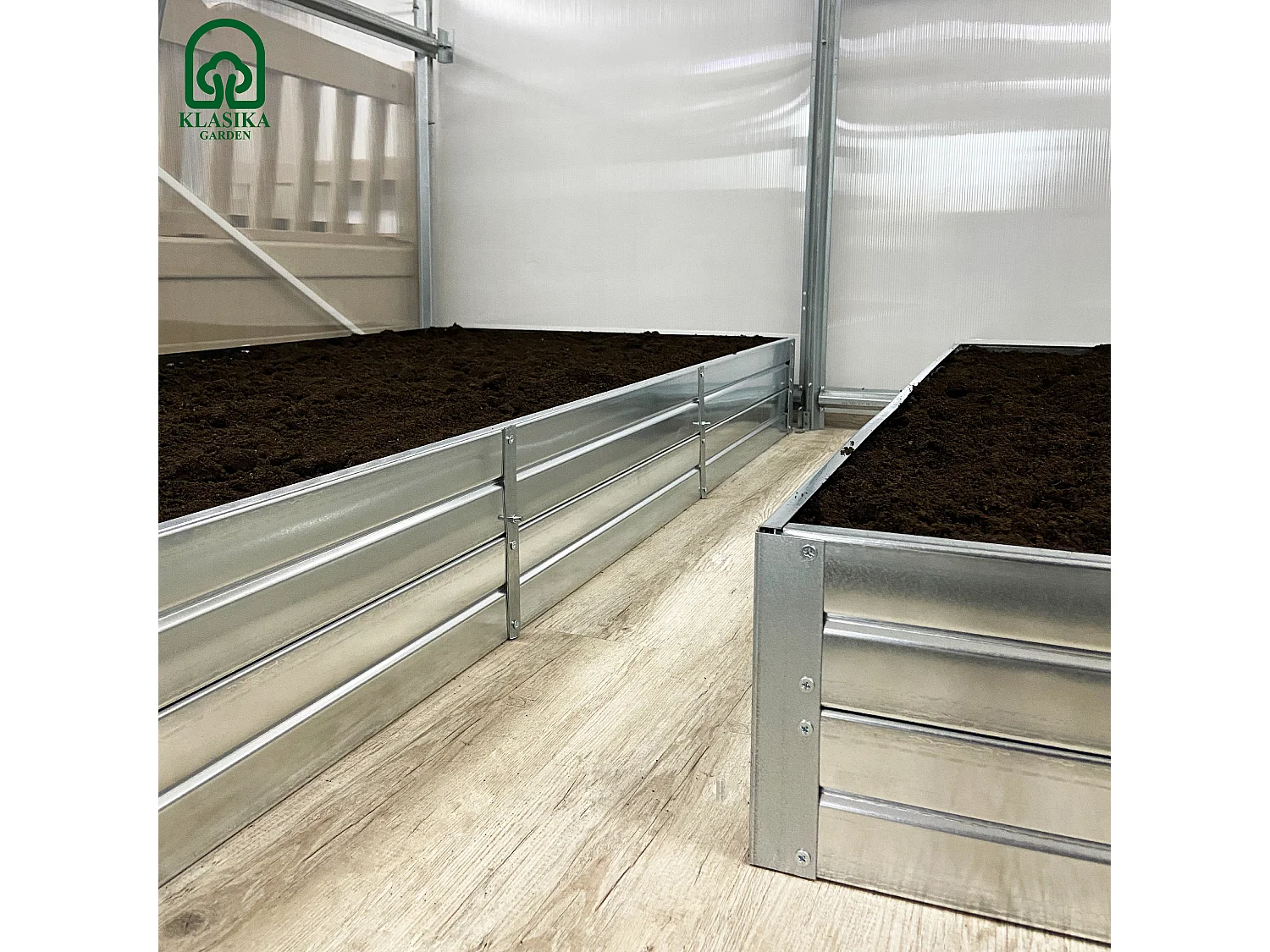 Kit di aiuole rialzate per una serra 3x10 m, acciaio zincato, Klasika Greenhouses