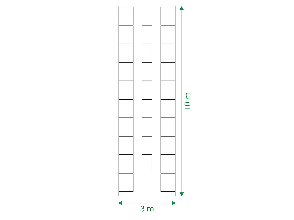 Kit di aiuole rialzate per una serra 3x10 m, acciaio zincato, Klasika Greenhouses