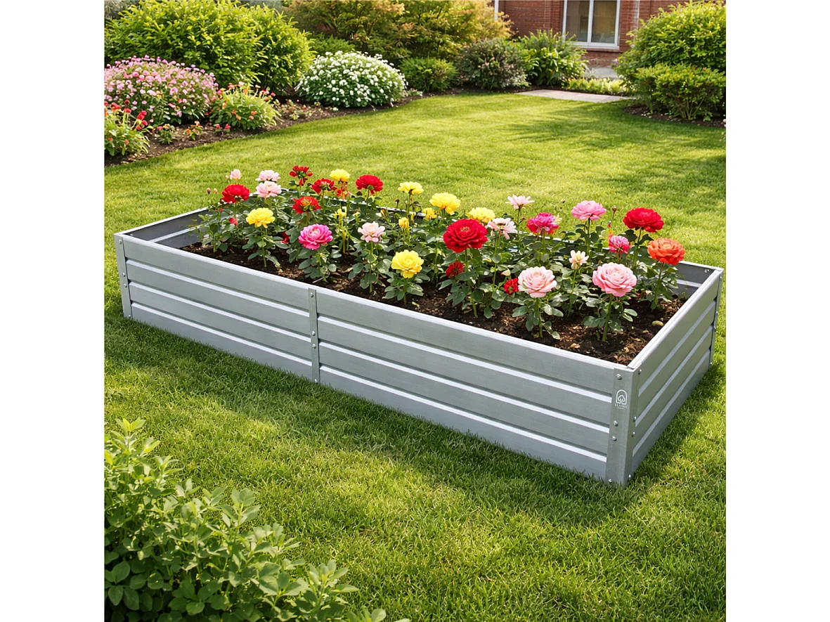 Erhöhtes Pflanzgefäß aus verzinktem Stahl KLASIKA GARTEN 75x150x20 cm