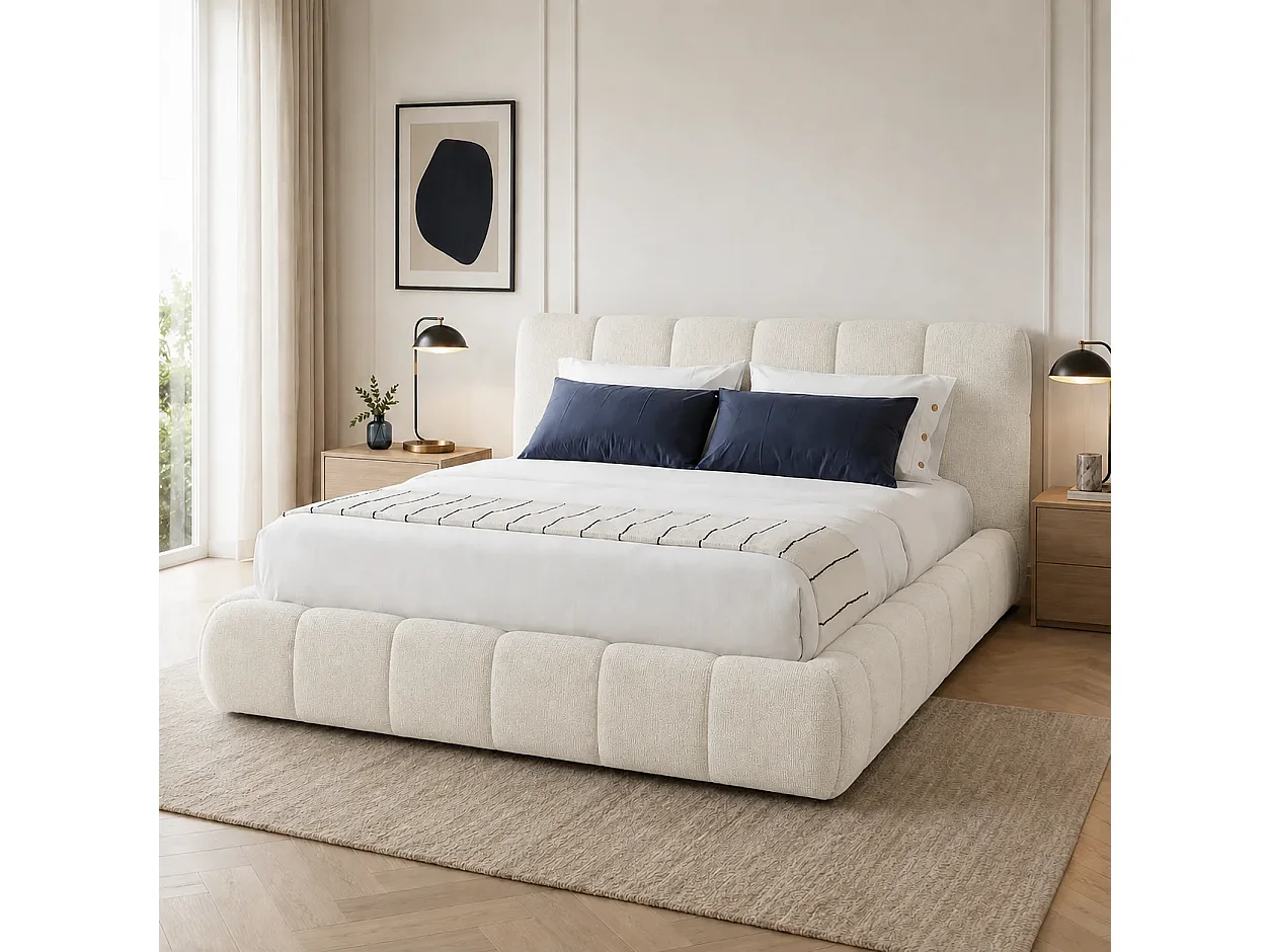 Opbergbed LUNA Kleur Ecru Schuim, 90x200CM