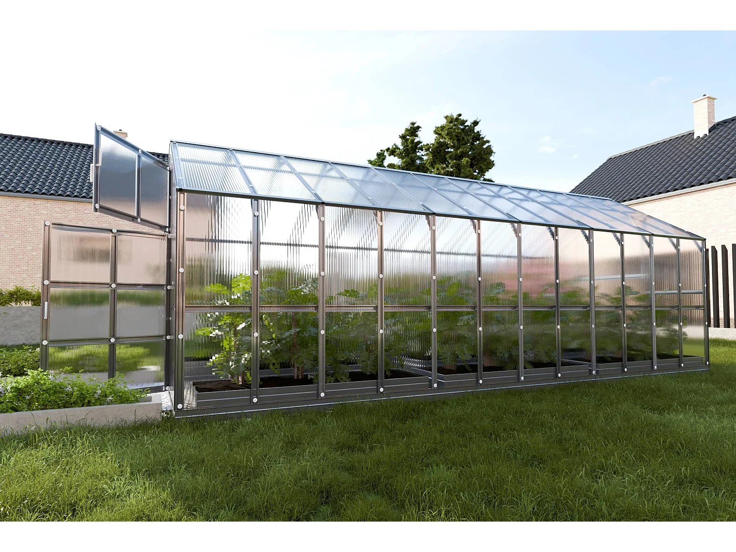 Klasika Greenhouses House KLASIKA Serre 14,38m² 2,35m x 6,12m Avec couverture en polycarbonate de 6 mm