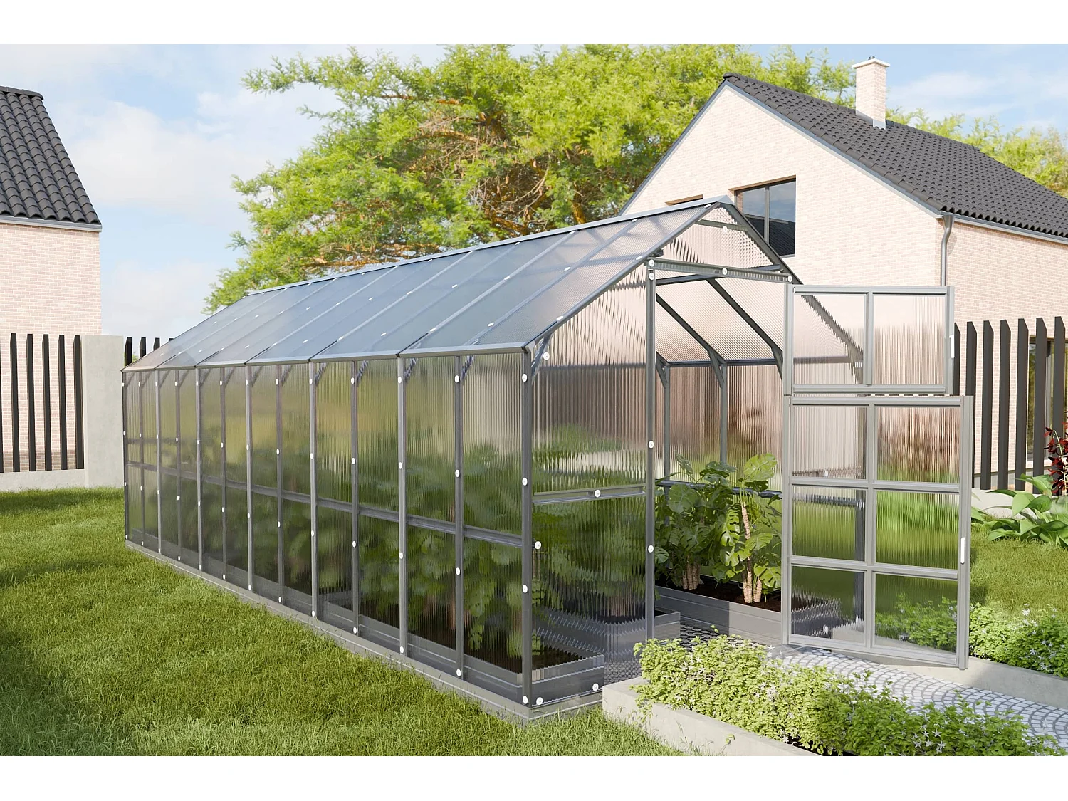 Klasika Greenhouses House KLASIKA Serre 14,38m² 2,35m x 6,12m Avec couverture en polycarbonate de 6 mm