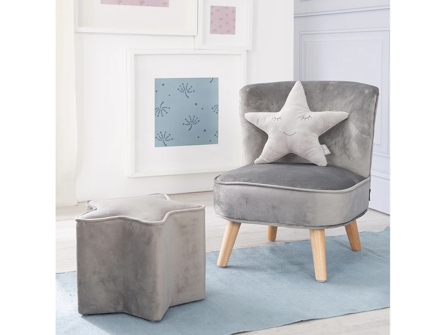 Almohada de Peluche Estrella Suave en Gris Plata para Niños - Colección 'roba Style'