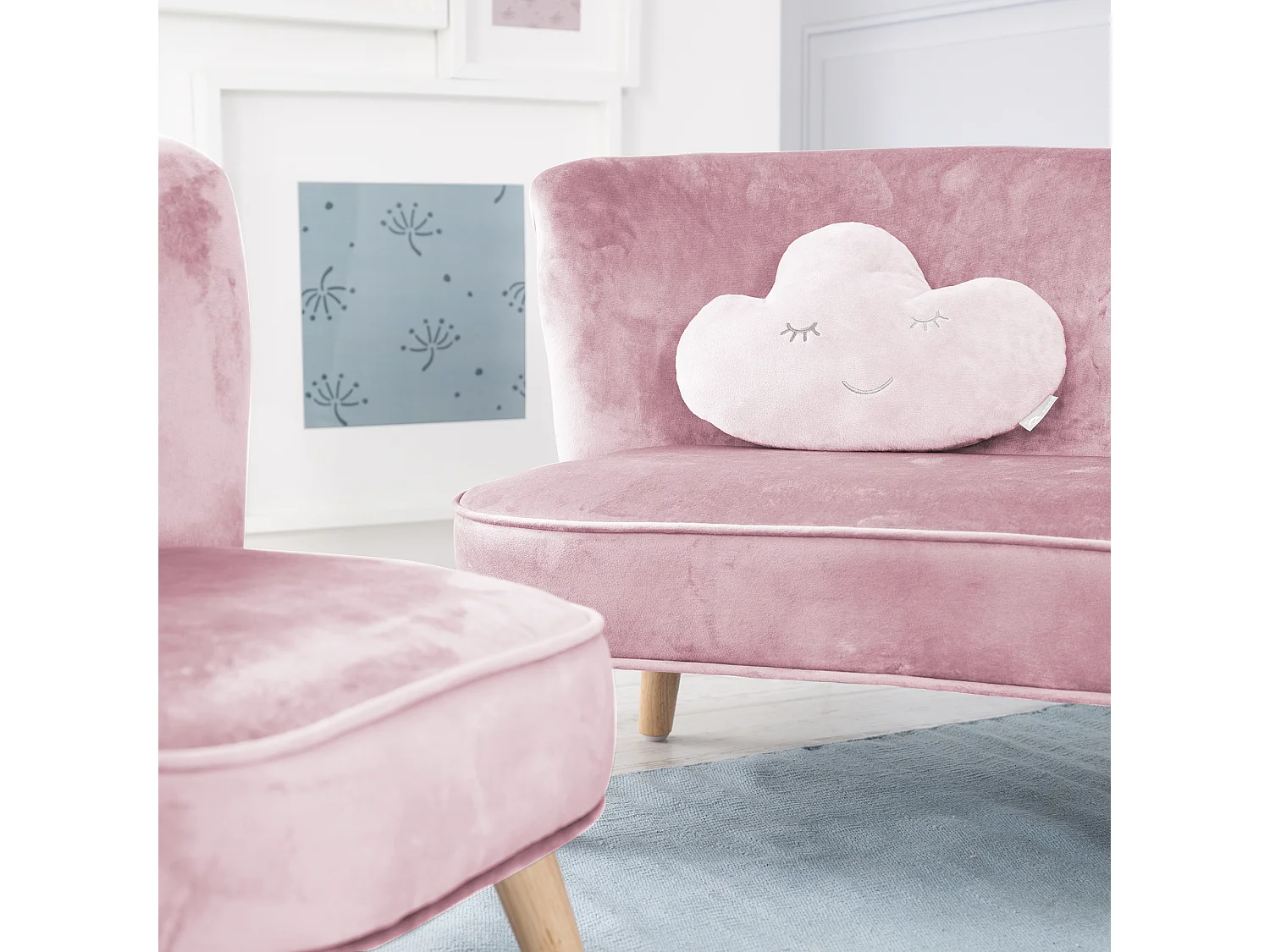 Coussin Câlin Nuage Roba Style en Rose/Mauve - Peluche Douce et Coussin Décoratif pour Enfants