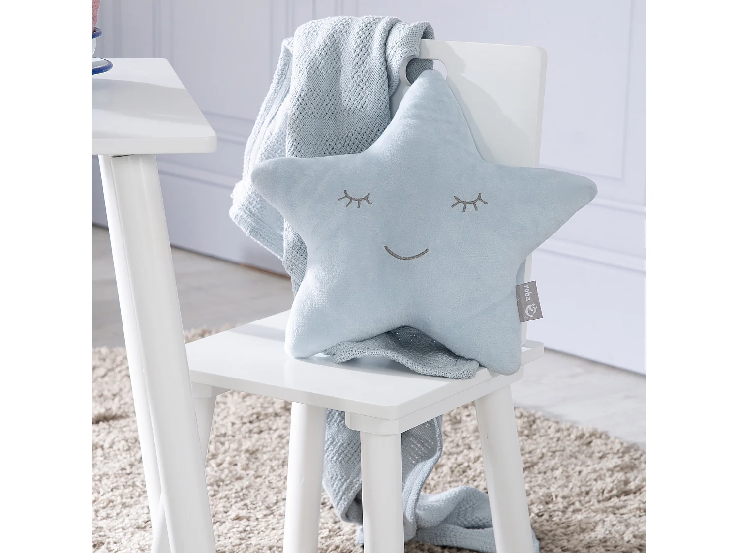 Almohada de Peluche Estrella Azul Suave para Niños | Colección Estilo Roba