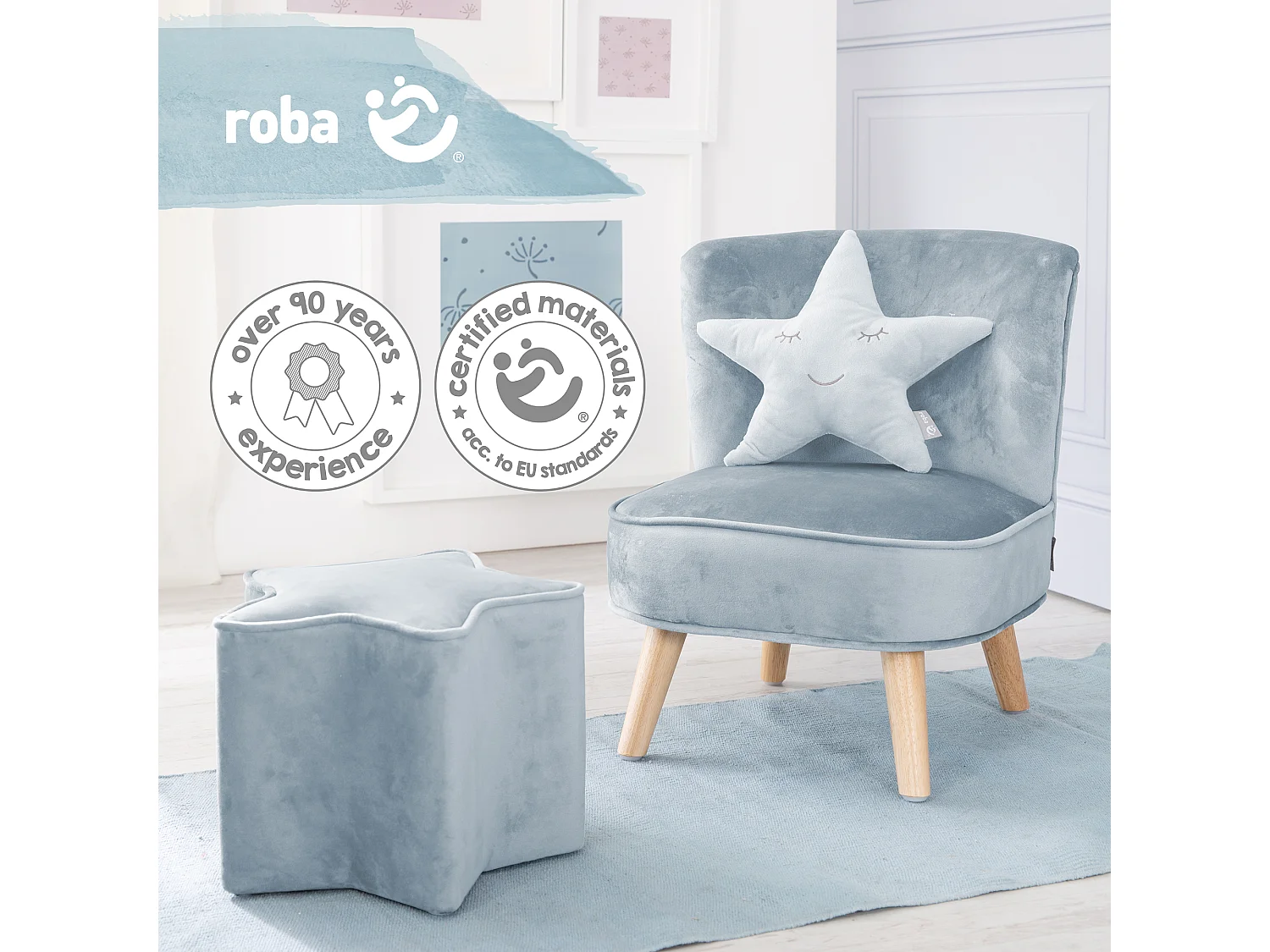 Almohada de Peluche Estrella Azul Suave para Niños | Colección Estilo Roba