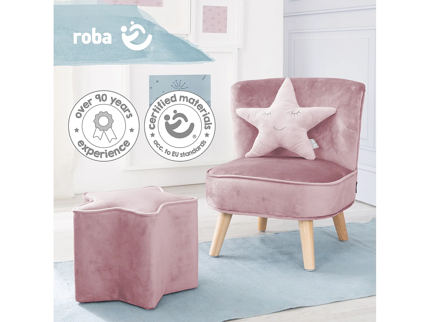 Almohada de Peluche Estrella Roba Style en Rosa/Malva - Suave y Reconfortante para Niños