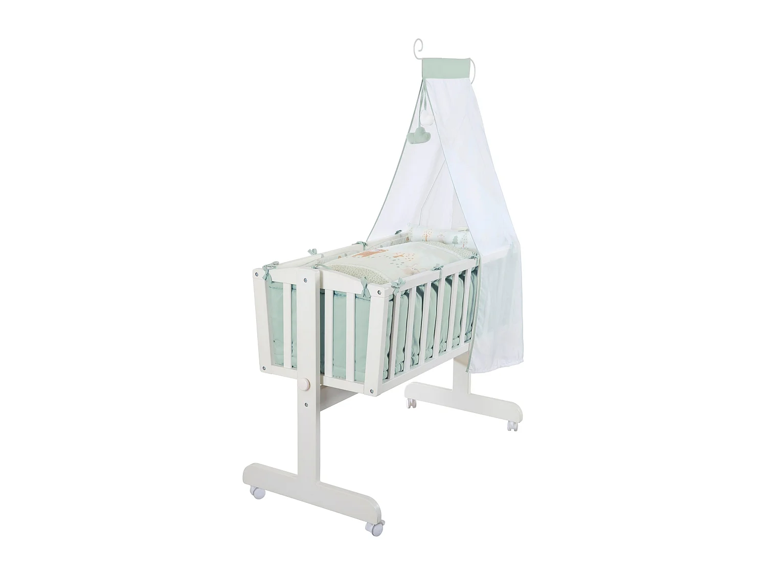 Ensemble berceau pour bébé Roba Woodland Buddies avec berceau, matelas, literie et baldaquin