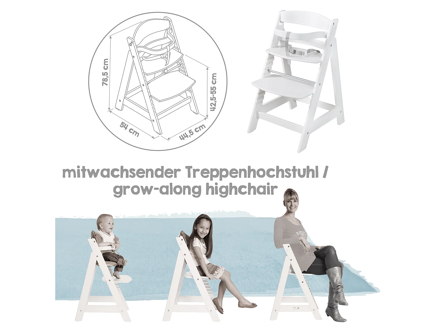 BABYHOCHSTUHL Born Up mit Neugeborenenaufsatz Little Stars Weiß