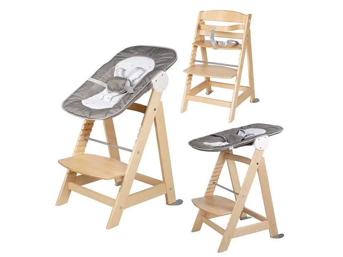 Roba Born Up chaise haute évolutive 2 en 1 avec transat nouveau-né, bois naturel