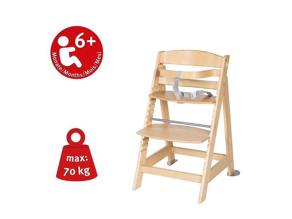 Roba Born Up chaise haute évolutive 2 en 1 avec transat nouveau-né, bois naturel