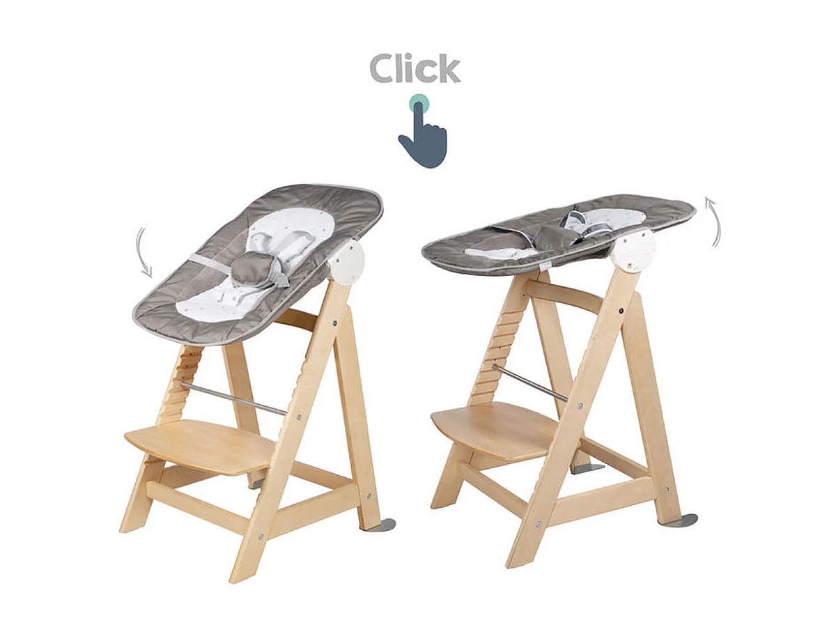 Roba Born Up chaise haute évolutive 2 en 1 avec transat nouveau-né, bois naturel