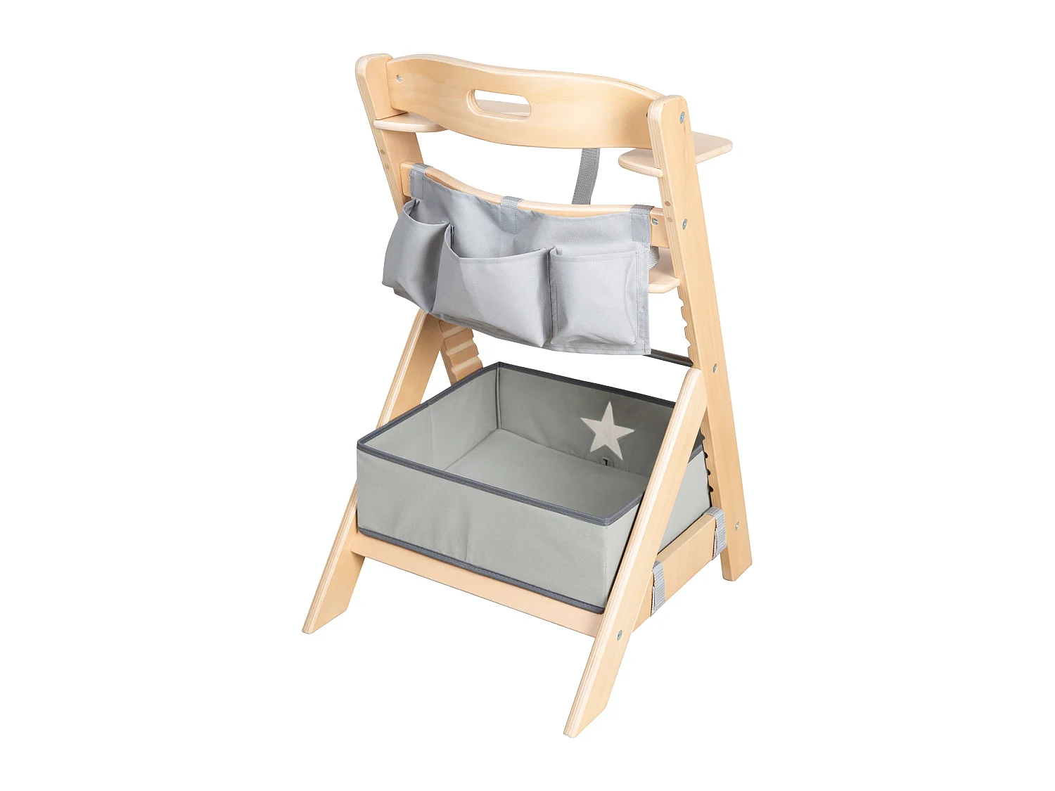 Silla alta para bebé roba Liv Up con altura ajustable, madera certificada FSC y set organizador