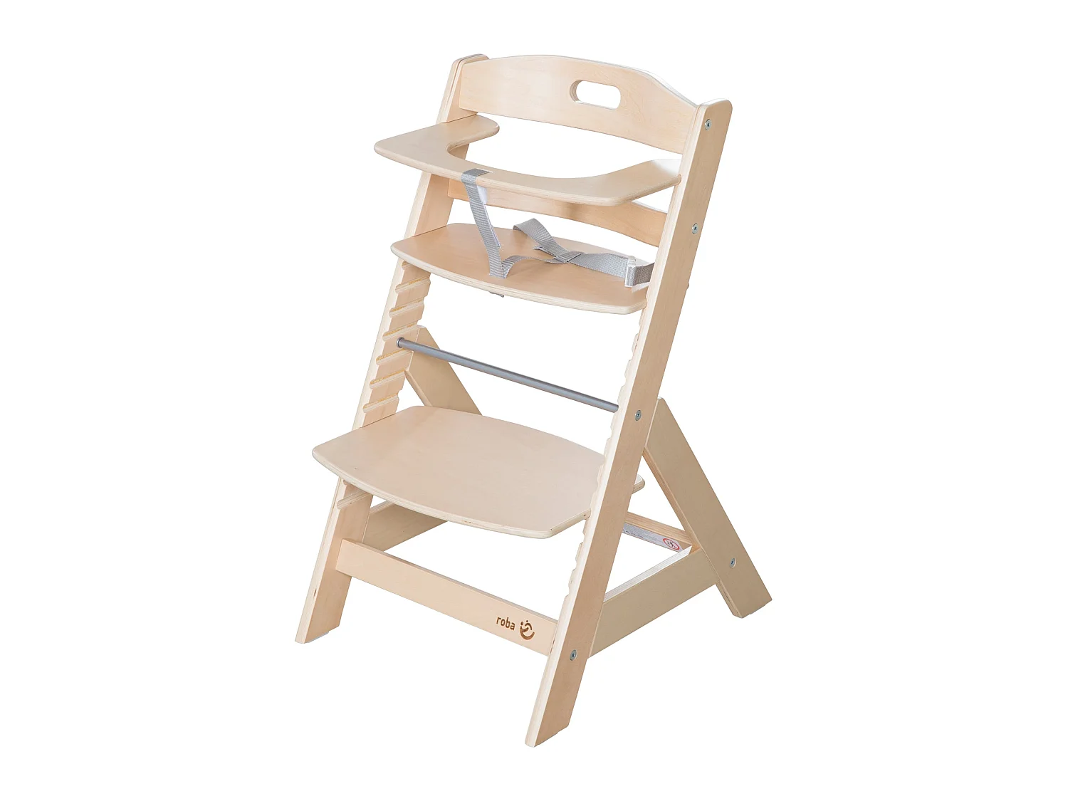 Silla alta para bebé roba Liv Up con altura ajustable, madera certificada FSC y set organizador