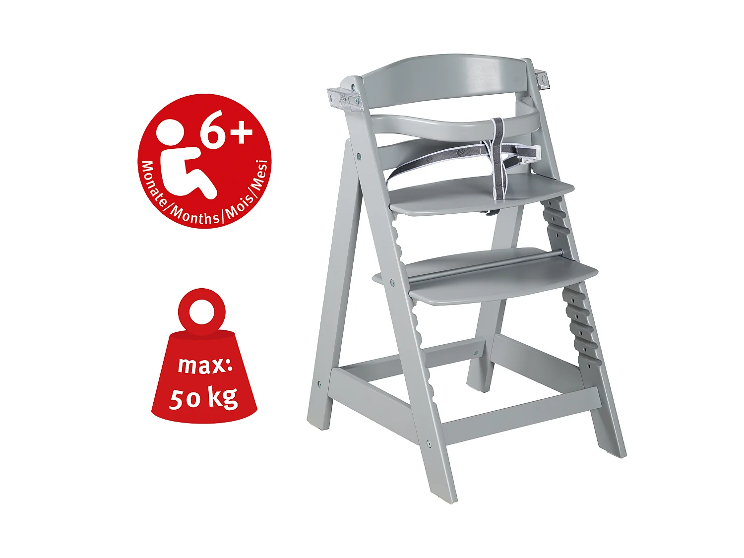 Roba Sit Up Click + Fun Chaise Haute en Bois avec Siège Réglable et Caractéristiques de Sécurité