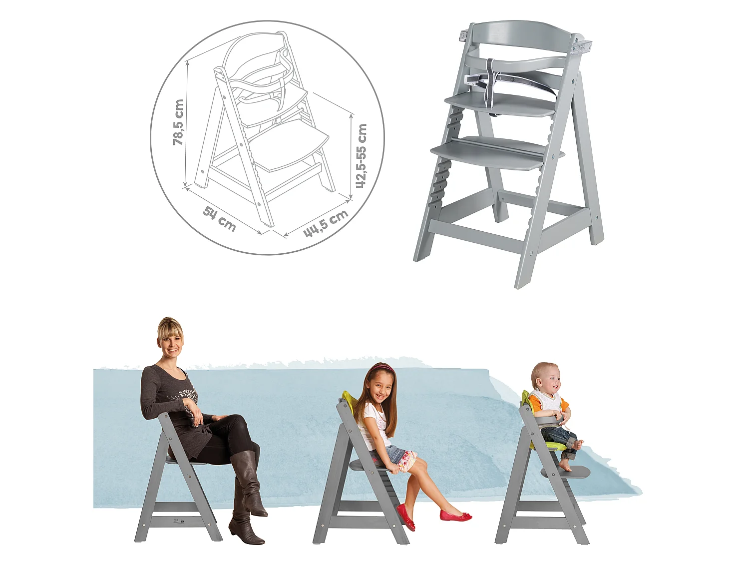 Roba Sit Up Click + Fun Chaise Haute en Bois avec Siège Réglable et Caractéristiques de Sécurité